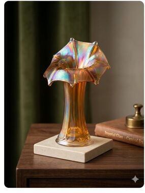 Imperial Glass Morning Glory Jack in the Pulpit Vase Marigold Carnival Glass